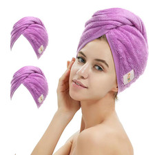 2 Pack Microfiber Hair Towel Wrap,Hair Drying Towel with Button,Absorbent Head T