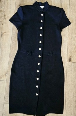 Clean Black knit stretch sailor St. John by Marie Gray vintage dress 8 *no Belt 