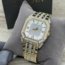 NEW CRYSTALS Bulova Octava Square Gold Stainless Steel Men's Watch 98A295