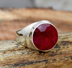 Round Cut Deep Red Ruby Gemstone Ring 925 Silver Men's Signet Ring Ruby Jewelry