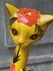 Vintage 1960’s Mid Century Modern Ceramic Yellow Whimsy Floral Cat Figurine 17” — photo 3