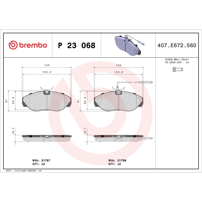 Für BREMBO KLOCKI SZCZEKI CYLINDERKI P 23 068 BRAKE PADS CITROEN JUMPER - Bild 3