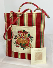 Longaberger Small Tote 2005 Holiday Stripe Embroidered Basket Gift Bag