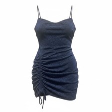 Windsor Navy Blue Glitter Ruched Drawstring Bodycon Mini Dress Size Medium