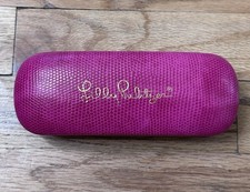 Lilly Pulitzer Eyeglass Hard Case Sun Glasses Hot Pink Snakeskin Blue Interior