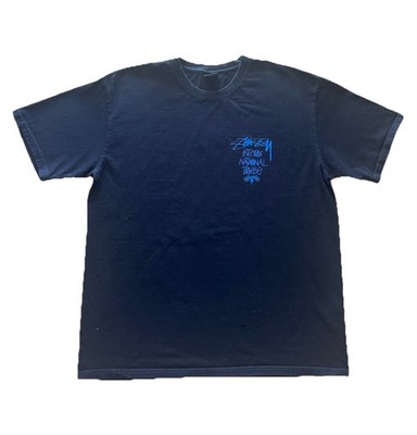 VINTAGE Stussy World Tour T-shirt Mens Size XL Black Blue Tribal