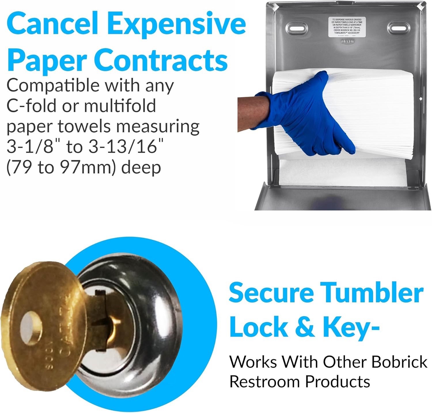 Bobrick B-262 Commercial Paper Towel Dispenser, Surface-Mounted, Stainless Steel