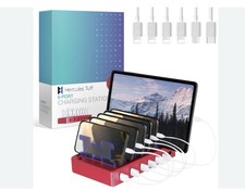 6 Port USB Charging Station Fast Multi Device Dock iPhone Android Cables White