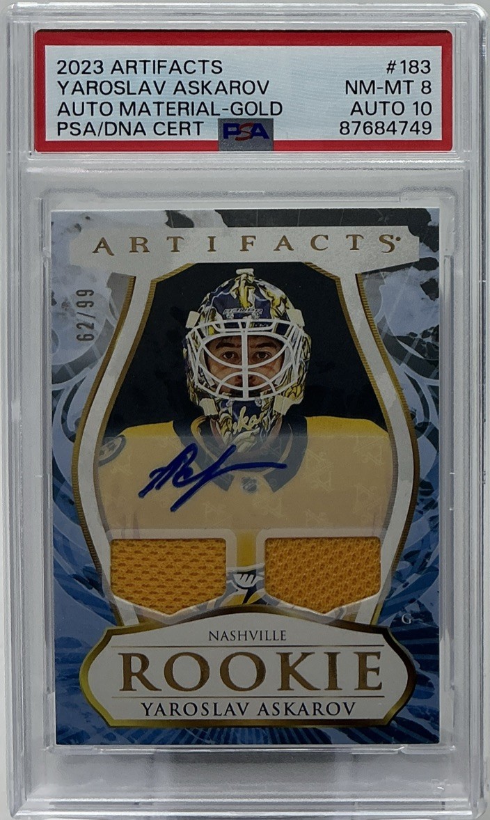 Yaroslav Askarov Rookie Auto PSA 8/10-2023 Upper Deck Artifacts Gold w/Relic /99 view 1