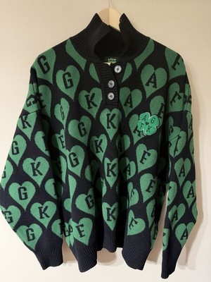 A Few Good  Kids AFGK Clover Shamrock Heart Green Black Henley Sweater 2-3 XXL