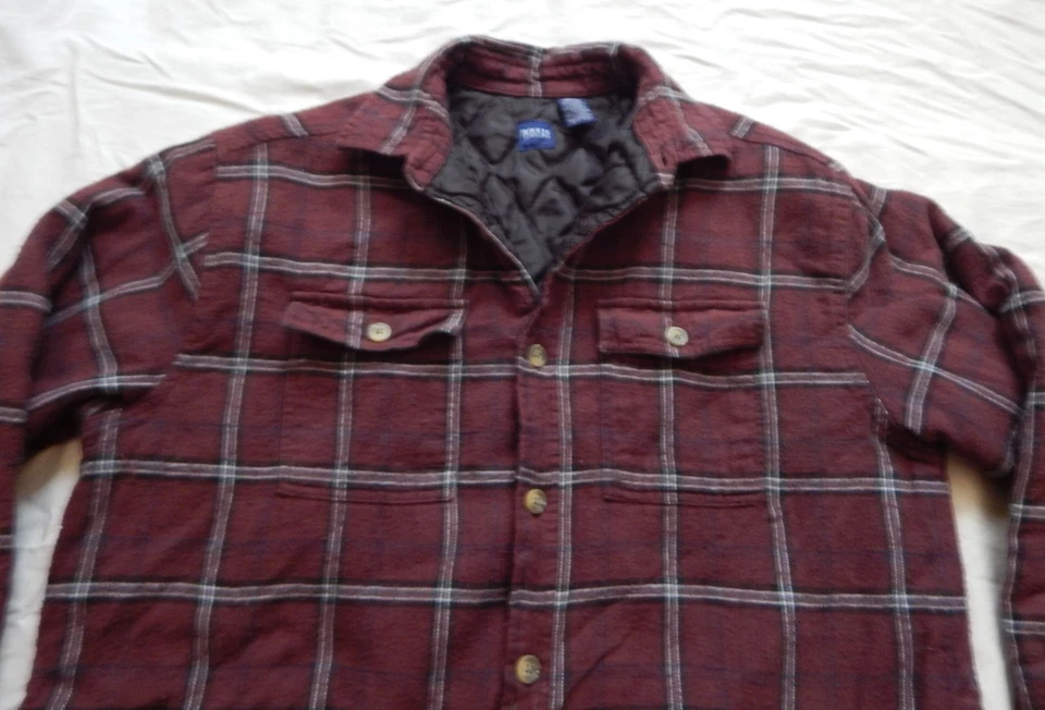 Camisa de trabalho forrada vermelha cinza xadrez forrada flanela - Média masculina acolchoada vintage - Imagem 4 de 4