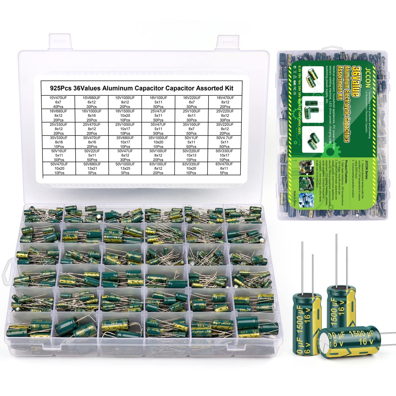 925Pcs 36Values Aluminum Electrolytic Capacitor Assortment Kit Lowesr Capacit...