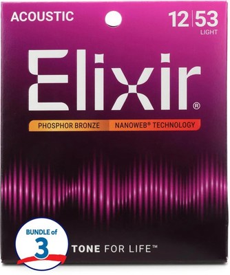 Elixir Strings 16052 Nanoweb Phosphor Bronze Acoustic Guitar Strings - .012-.053