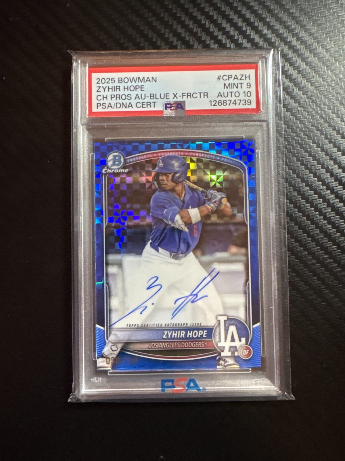 2025 Bowman Chrome Zyhir Hope Blue X-Fractor /150 Autographs #CPA-ZH PSA 9 Mint
