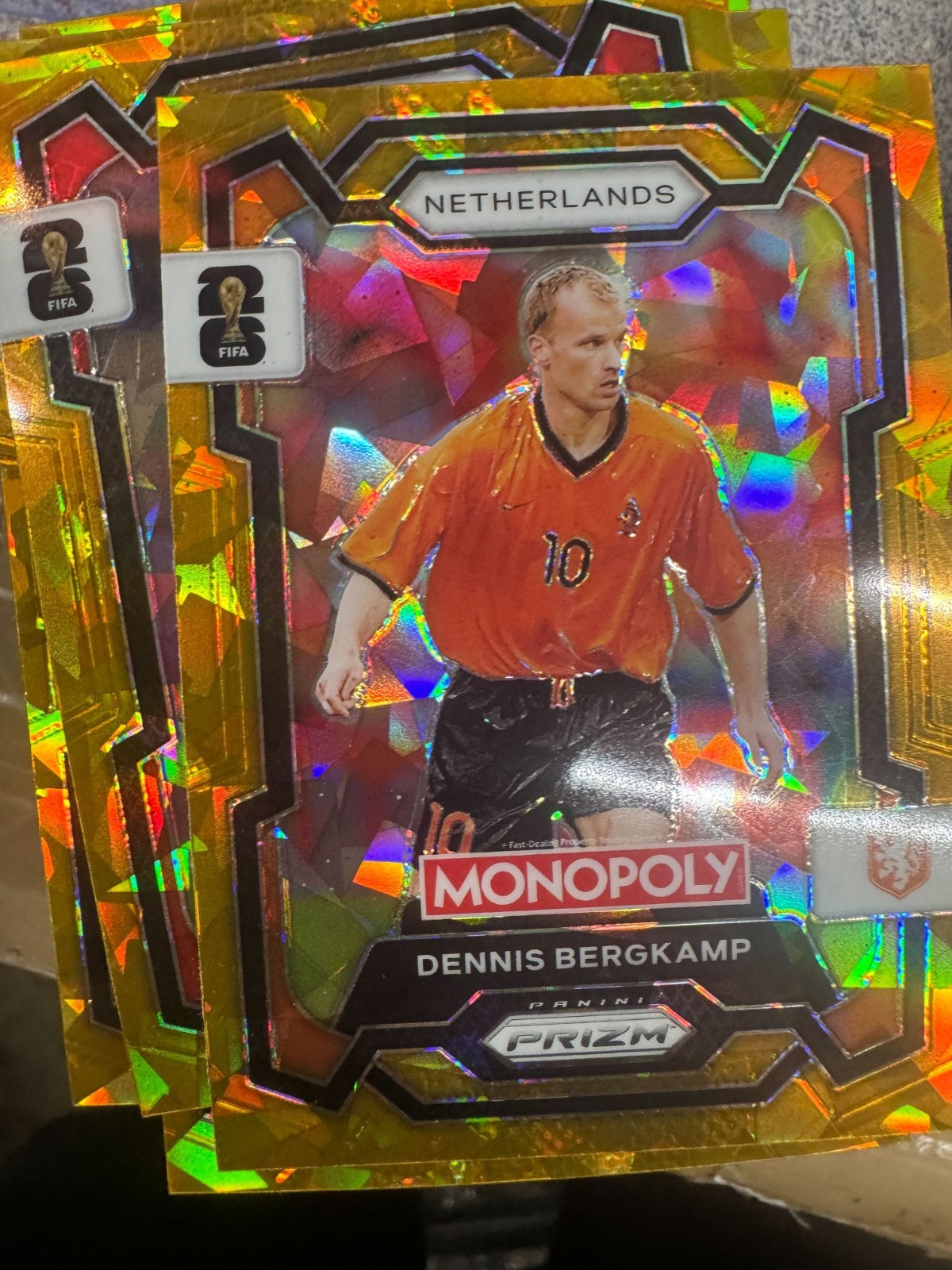 2026 Panini Prizm FIFA World Cup #74 Dennis Bergkamp Netherland Gold Cracked Ice