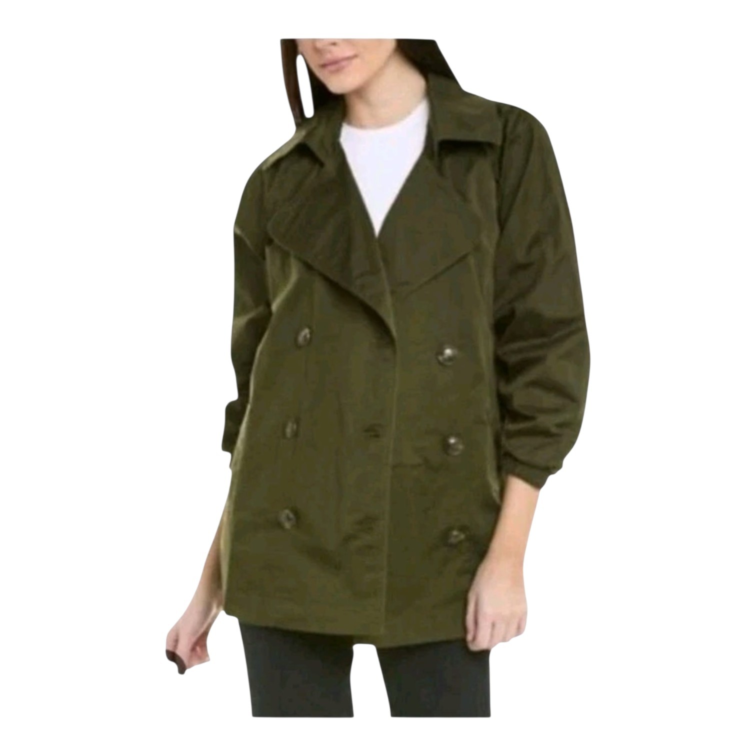 Cabi Womens Green Expedition Cotton Blend Utility Trench Coat Medium
