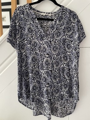 Blue FatFace Piper Batik Tunic Top, Women s UK Size 8, Navy And White