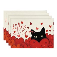 Heart & Cat Valentine Placemats, Set of 4