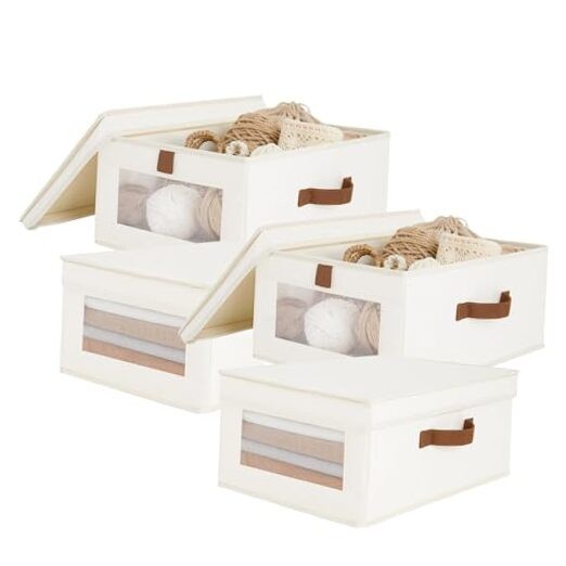 Fabric Storage Bins with Lids 16.5x10.4x7.1 Inches 4-Pack Beige Organizers