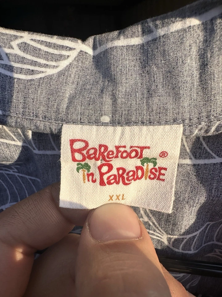 Camisa Barefoot in Paradise Para Hombre Grande Gris Azul Hawaiano Sea Fish XXL Foto 3 de 3