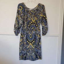 Trina Turk Yellow Blue Floral Medallion Silk Blend Tie Front Dress Size 8