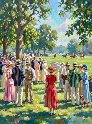 ORIGINAL LAWRENCE COLE signiertes Polo Match Menge ÖLGEMÄLDE