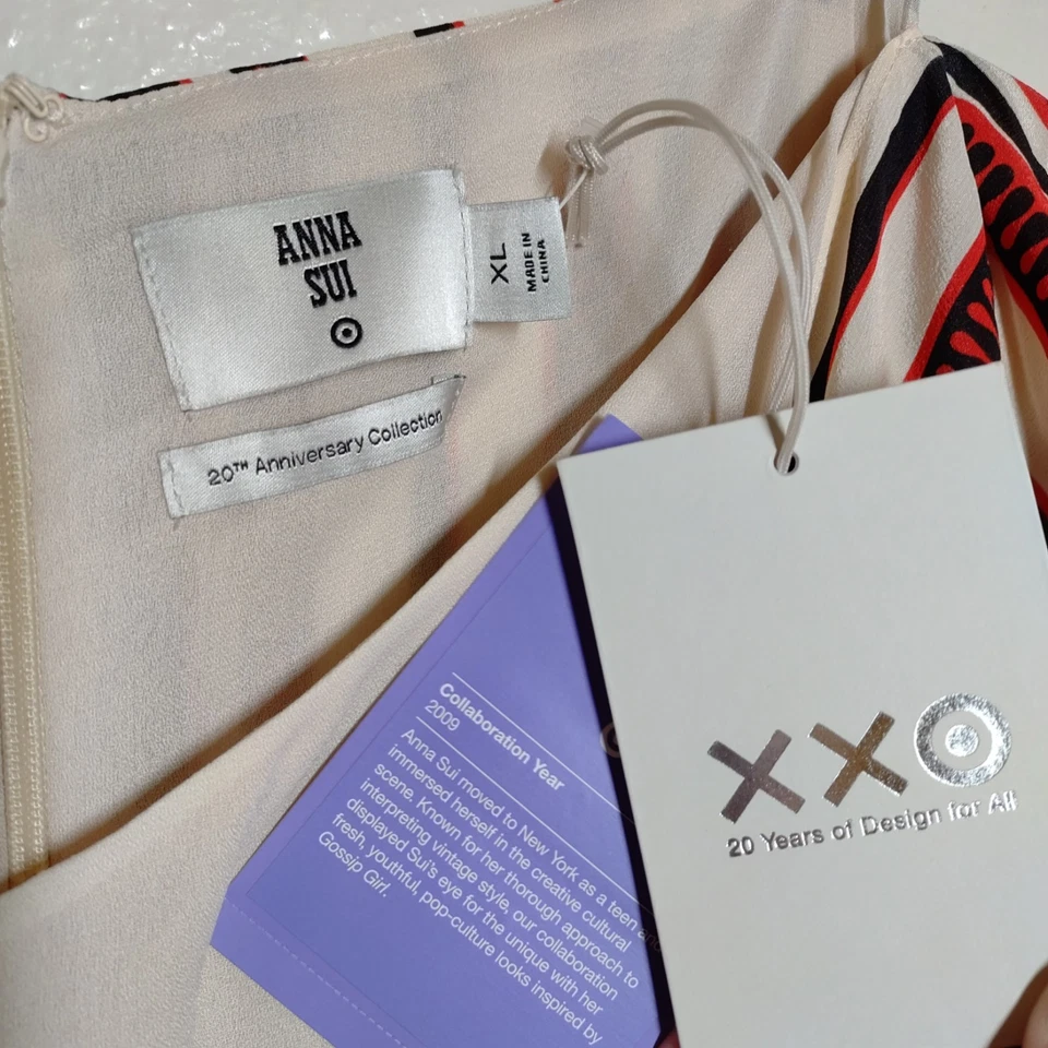 Vestido Anna Sui for Target para mujer talla XL seda maximilista artístico estampado geométrico  Foto 3 de 4