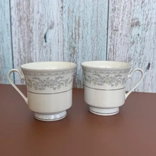 Somerset by NL Excel 2 Coffee Tea Cup Footed Blue Pink Floral Trim Replacement