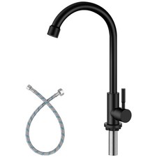 Cold Water Only Kitchen Faucet Black 304 Stainless Steel Sink Faucet High Arc Fa