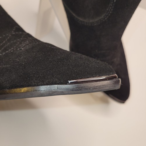 Marc Fisher Boots Womens Size 7 M Chelsea Pointed Toe Block Heel Suede Black - Picture 5 of 13