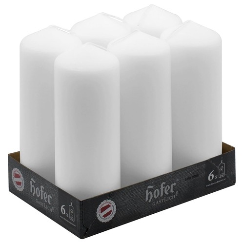 Bougies Piliers Müller 68x180mm Ivoire - Lot De 6, Combustion 60 Heures, Sans Parfum - Qualité RAL