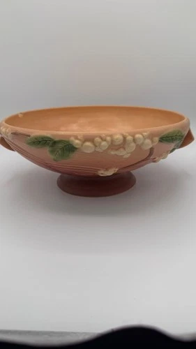 1940s Roseville Pottery 1FB-10 Fruit Bowl Snowberry Pattern Dusty Rose Footed