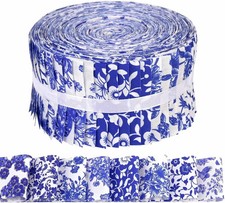 40 Pcs Chinoiserie Cotton Jelly Roll Blue and White Porcelain Fabric Strips