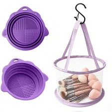 Makeup Brush Cleaner Mat Drying Basket, and Purple