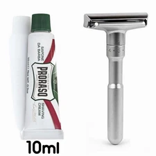 TWIST Open Adjustable Safety Razor Siver 5 Blades + Proraso Shave Butter sample