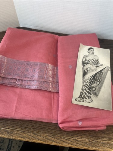 Vintage Stock Handloom Zari Silk blend Kanjivaram saree, pink W Silver Thread - Picture 1 of 7