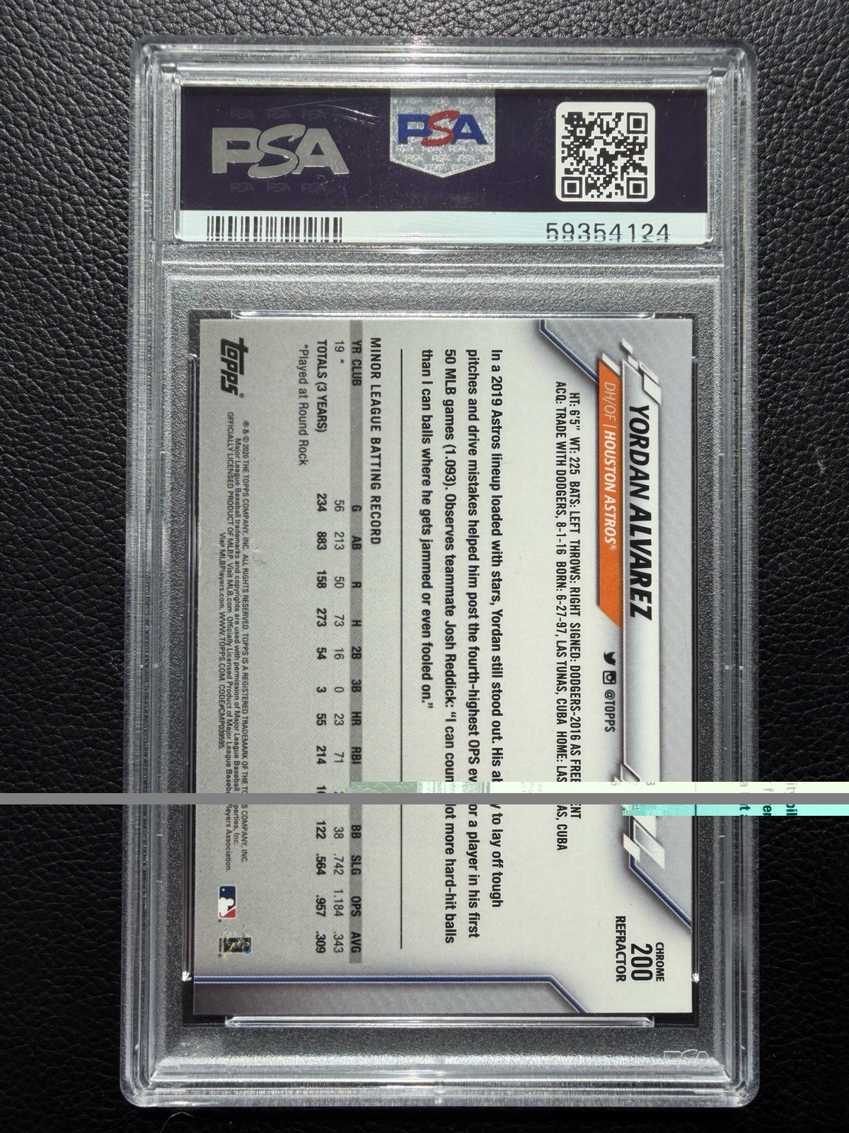 Topps 2020 Chrome Yordan Alvarez #200 Houston Astros RC Pink Refractor PSA 10 view 2