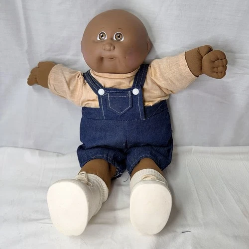 Vintage 1980s Cabbage Patch Doll AA bald Dimples Head Mold #4 Overall Outfit