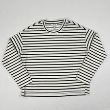 Spanx Shirt Womens Large White Black Striped Active Gym Essential Striped Raglan