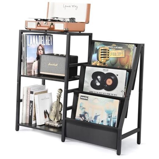 Compact Black Record Player Stand – 15.35