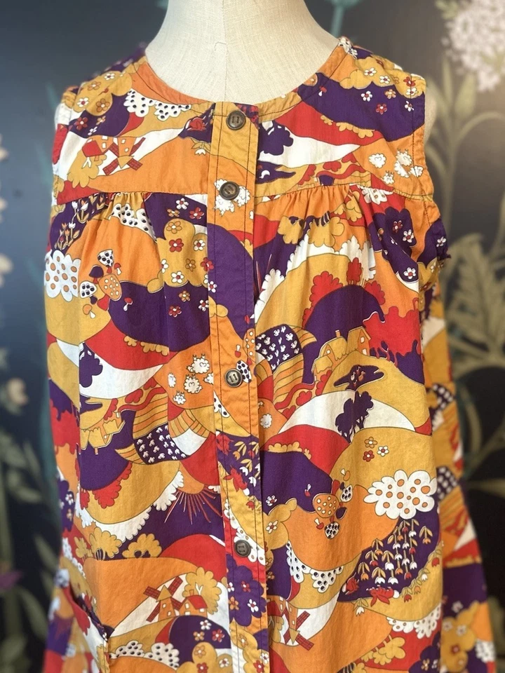 60s Miss Elaine Lounge Dress L Floral Mod Sleeveless Housecoat TLC Small Holes - Image 2 of 4