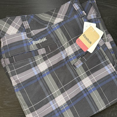 Reebok Golf Mens 54 Big Tall Black Gray Plaid Shorts Performance Comfort New $65