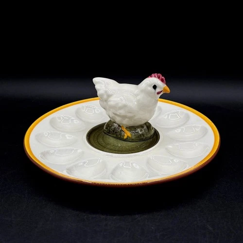 Stangl Pottery Hand Painted Birds Chicken Deviled Egg Plate Platter 9" Serving
