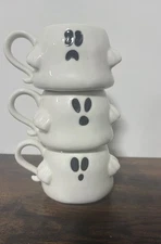 Ghost Mugs Stackable Ceramic 12 oz Halloween Ghost Coffee Cocoa Tea Cups Qty3