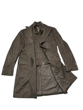 Corneliani ID Italy Men s Pinstripe Wool Overcoat 54R US 44 XL Grey Zip Bib