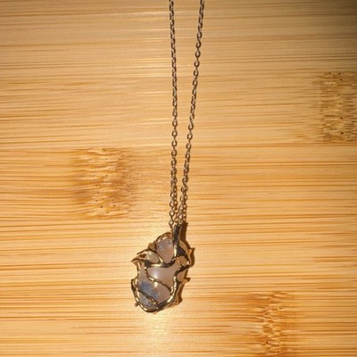 Handcrafted white and grey/black stone; Silver Tone Cable Chain necklace 