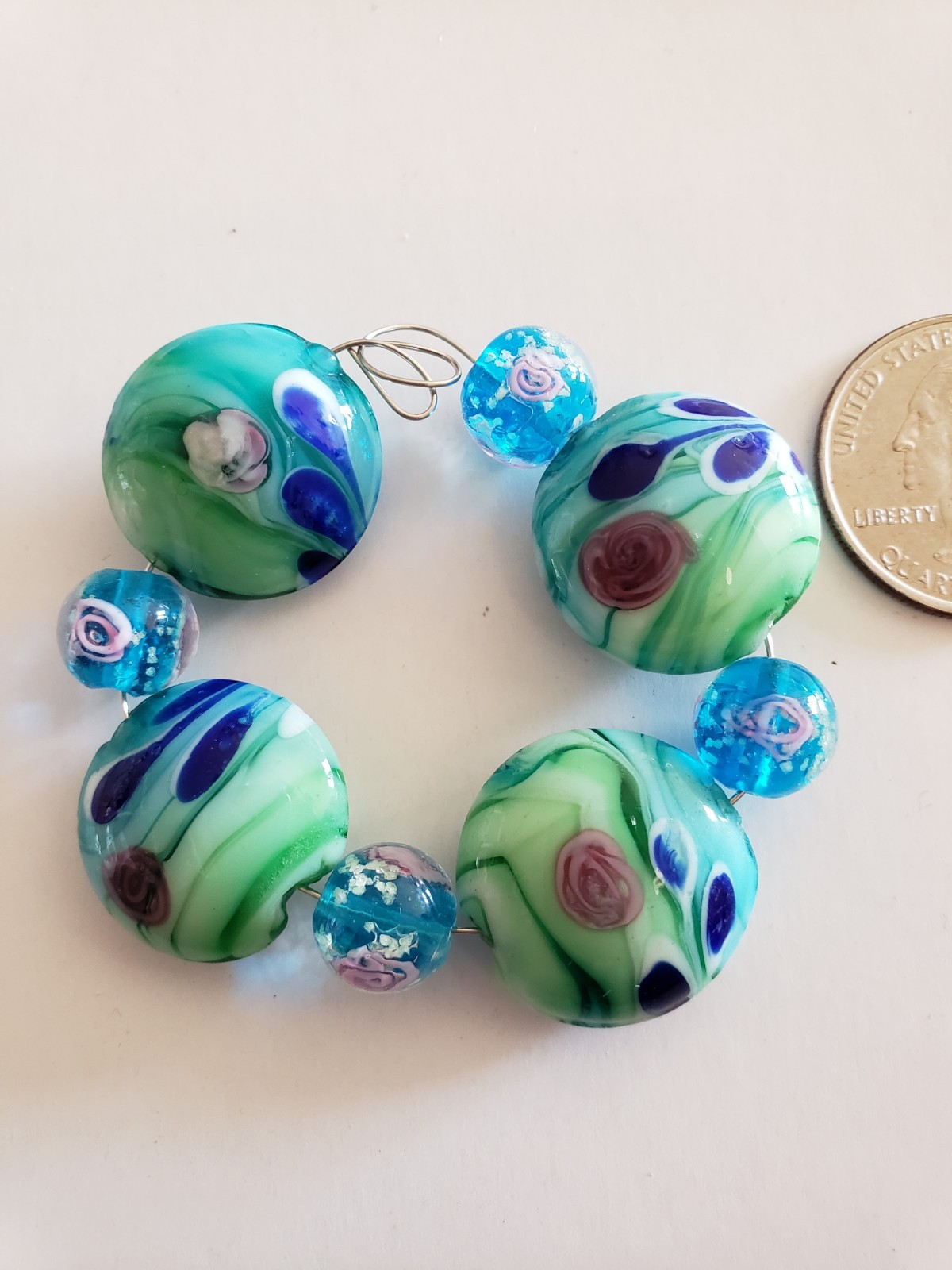 Lampwork Glass Floral Beads Lot Of 8 PC (A2)