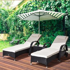 3PC Rattan Sun Lounger Wicker Sofa Day Bed Recliner Furniture Garden Patio Black