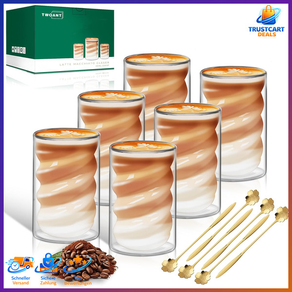 Latte Macchiato GläSer Doppelwandig 400Ml 6Er Pack Mit LöFfeln 6 StüCk-image