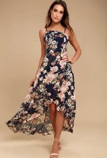 NWT Lulus Reflection Navy Floral Hi Lo Maxi Dress Sz M —Wedding Guest, Feminine